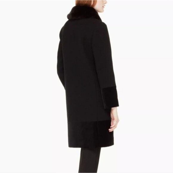 Kate Spade Faux Fur Collar Velvet Trim Black Wool Blend Coat 14 - Picture 3 of 8